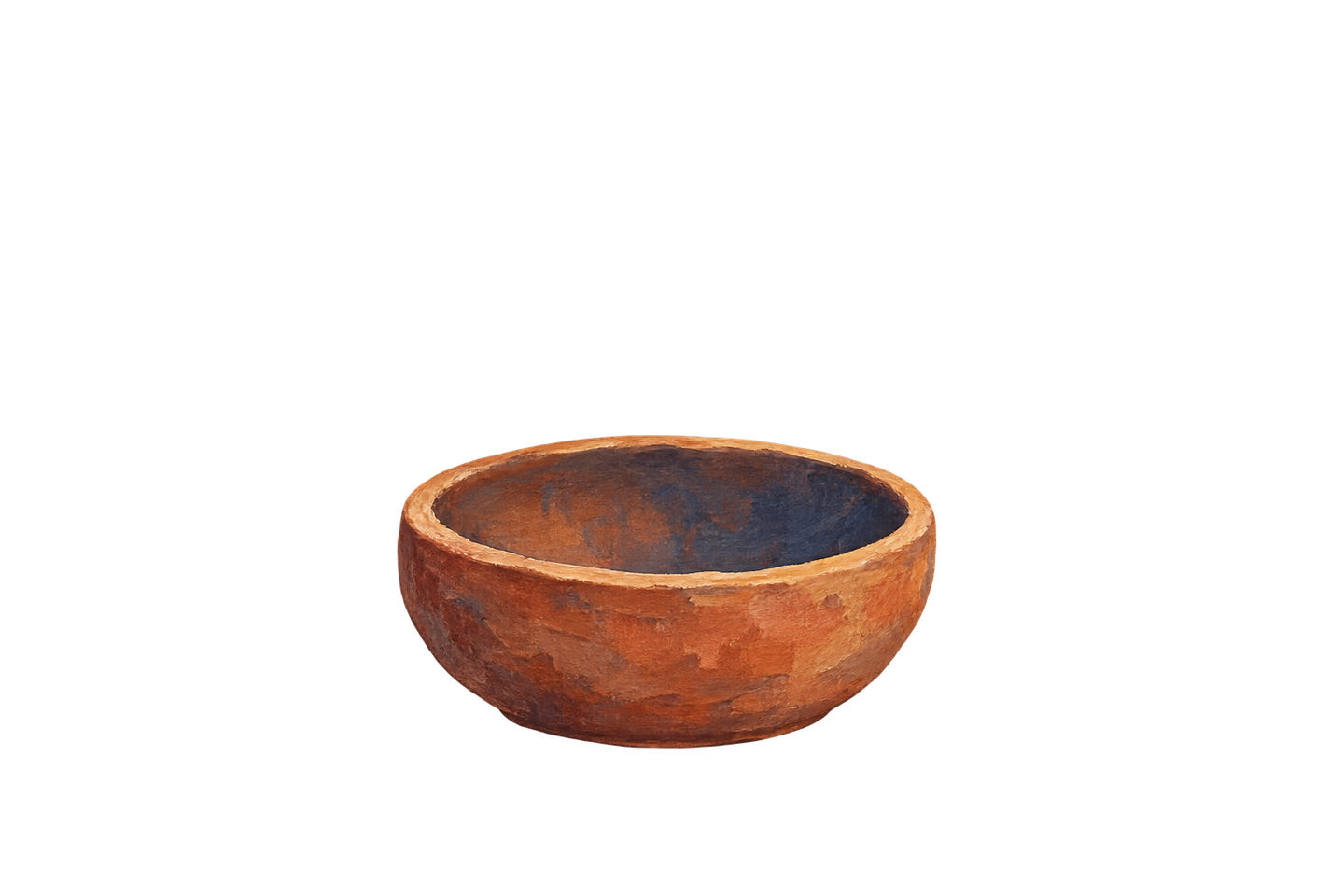 A simple terracotta vessel has a clearly visible hollow opening.